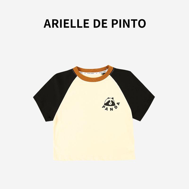 French Arielle De Pinto Boys  Panda Short-Sleeved T-Shirt Summer New Style Fashionable Kidsren s Clothing Beige 90 white TAOMall