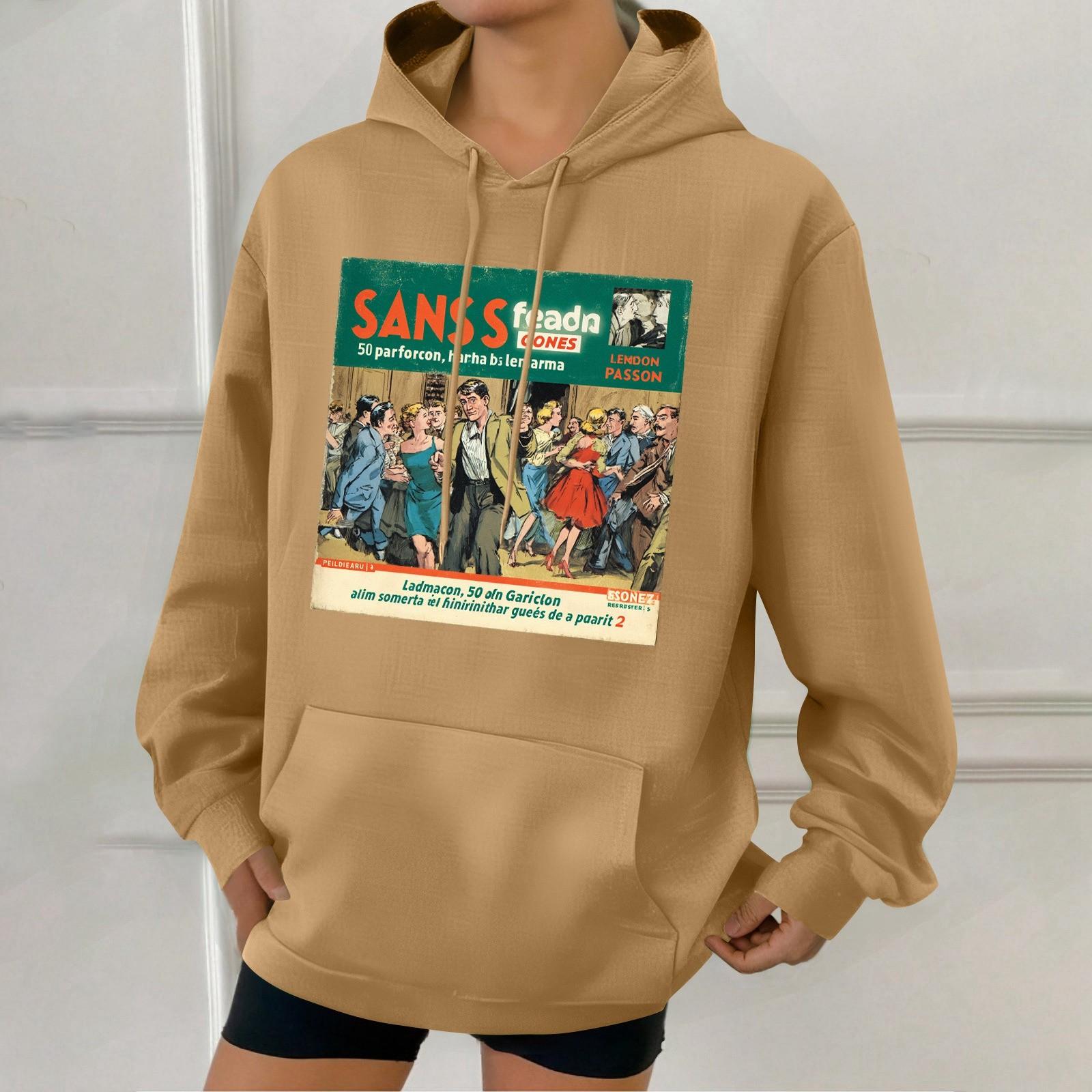 Женская модная толстовка с капюшоном в стиле ретро с принтом и карманами S beige zuan