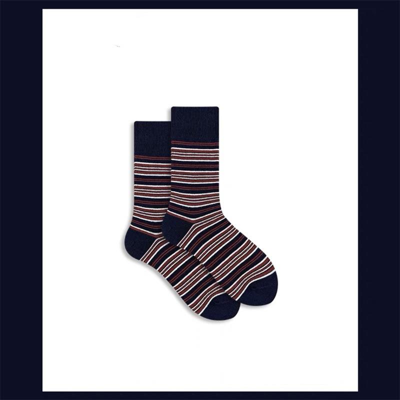 Simple Striped Socks Mid-Leg Socks Dongdaemun Sports Socks Pure Cotton Couple Stockings One size fits all темно-синий BaiTu Apparel
