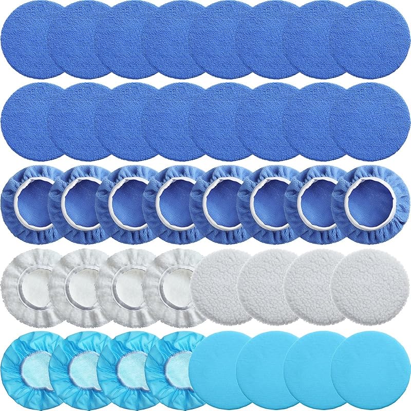 Mudder 40 Pieces Buffer Pads Cover Car Polisher Bonnet Orbital Buffer Bonnets Microfiber Waxers Bonnet Set Including 24 Microfiber 8 Plush 8 Non 5-6 Inch blue 91141024MA7XA1W19R