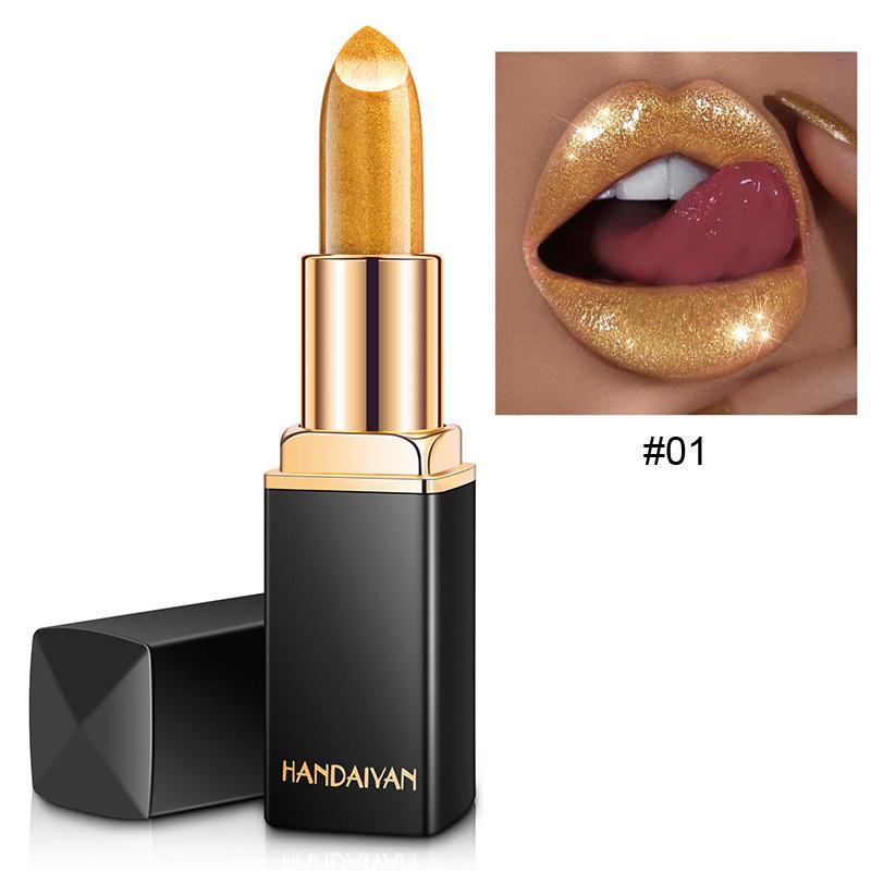 Сексуальная изменяющая цвет блестящая губная помада Shimmer Diamond Matte MetallicLip Gloss Длительный водонепроницаемый 01 beige Cosmetic Bag