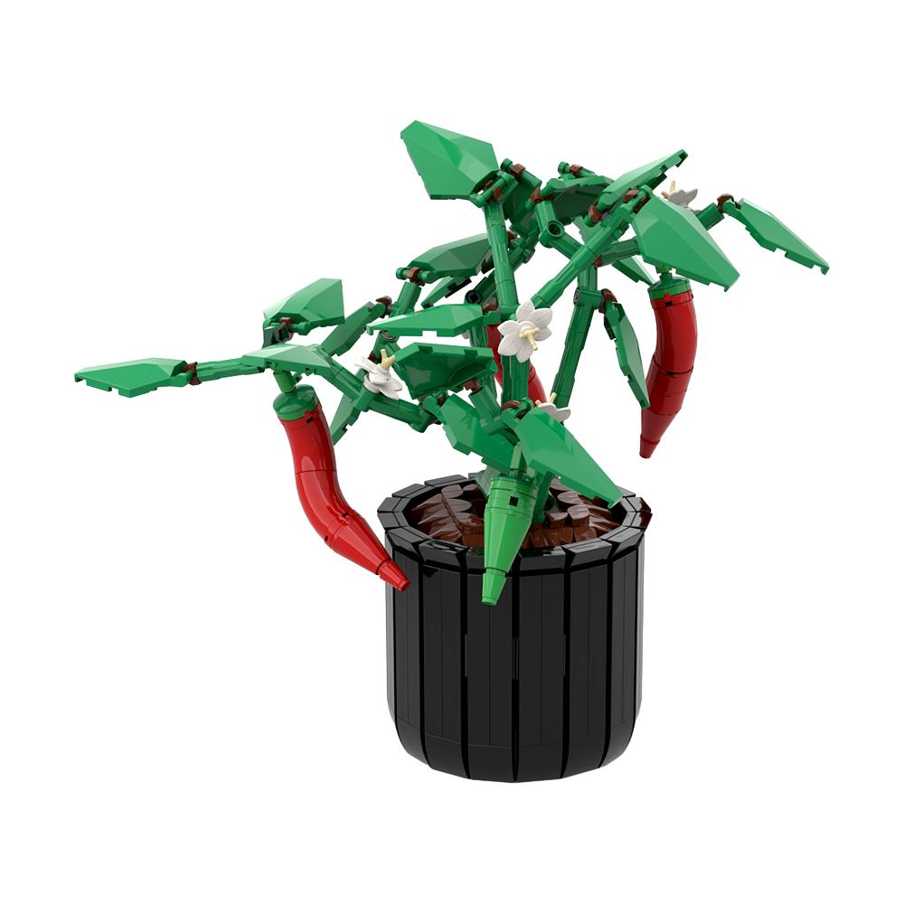 Gobricks MOC Кирпичи Растение Чили Посадка Чили DIY Растения Бонсай Цветы Фрукты Чили Строительные Блоки Декорация Игрушки Подарок blue Professional fishing