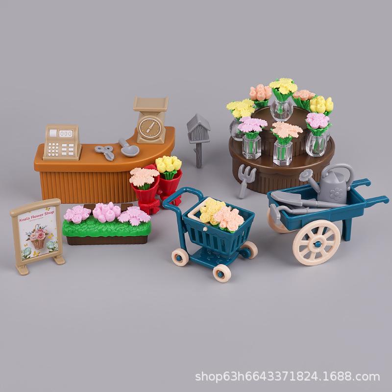 Cute Flower Shop Mini Simulation Small Store Miniature Doll House Accessories Diy Props Small Ornaments Play House Toys brown Happy Time For kids
