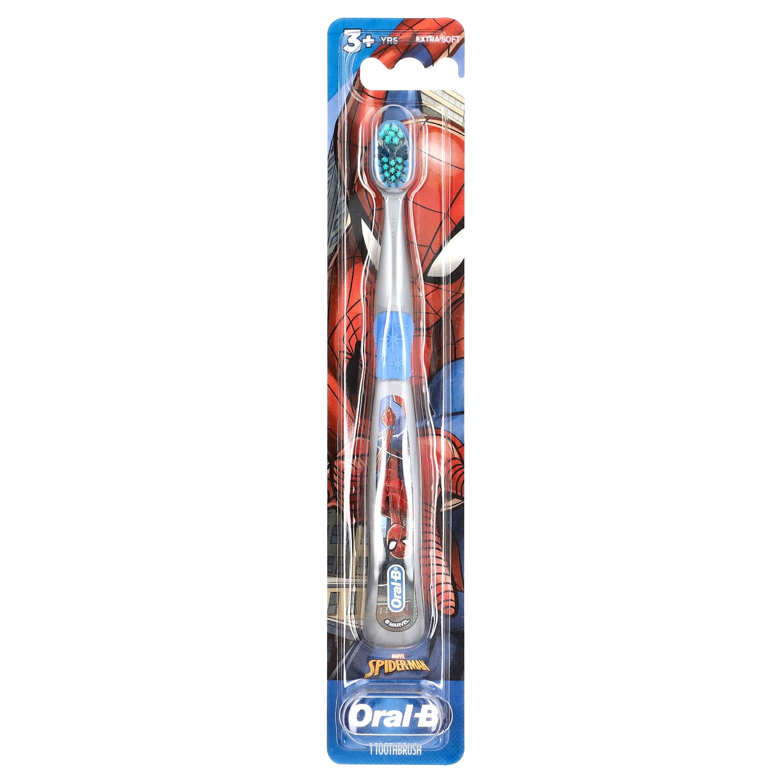 Oral-B, Зубная щетка, Extra Soft (Очень мягкая), для детей от 3 лет, Человек-паук, 1 зубная щетка gray
