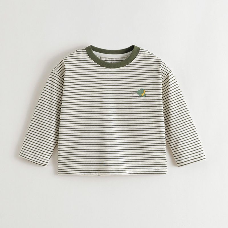 Mark Jenny Boys  Striped Crocodile Long-Sleeved T-Shirt Baby Pure Cotton Top 2026 Spring New Style 551117 Green and White Stripes 120 gray TAOMall
