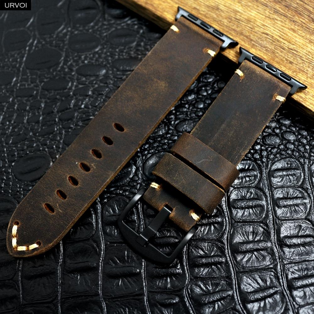 Apple Watch Ultra 2 серия 10 9 8 7 6 SE 54 винтажный ремешок из тонкой кожи Crazy Horse для iWatch со швом пин-стежок 49 мм 46mm-S10 44 45 49mm&For Apple Watch gray TONJUSA S