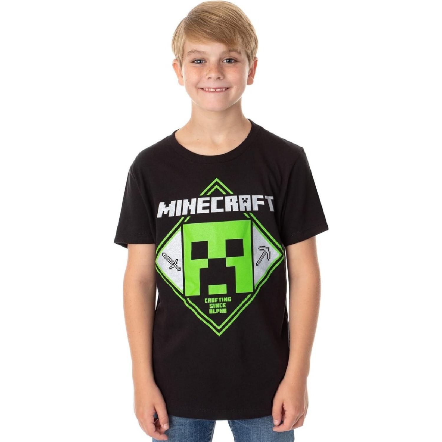 Мальчишеская футболка Minecraft с графическим принтом  Crafting Since Alpha Creeper Design  S разноцветный Winter snow
