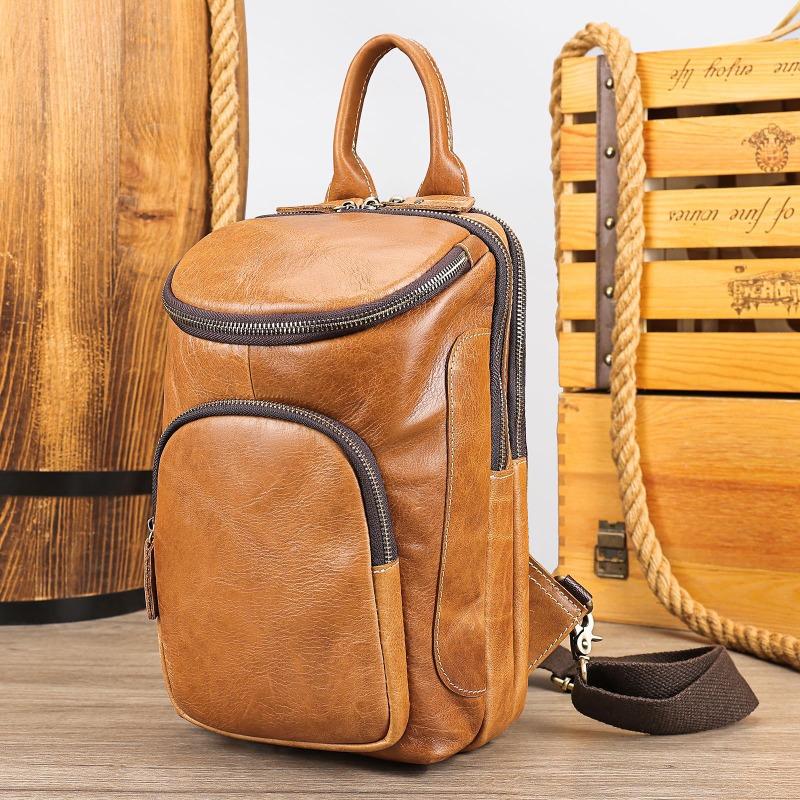 Мужская нагрудная сумка из натуральной кожи Premium Sense Crossbody Bag Vintage Большая вместительная сумка из коровьей кожи с верхним слоем white Sports Trend Bag