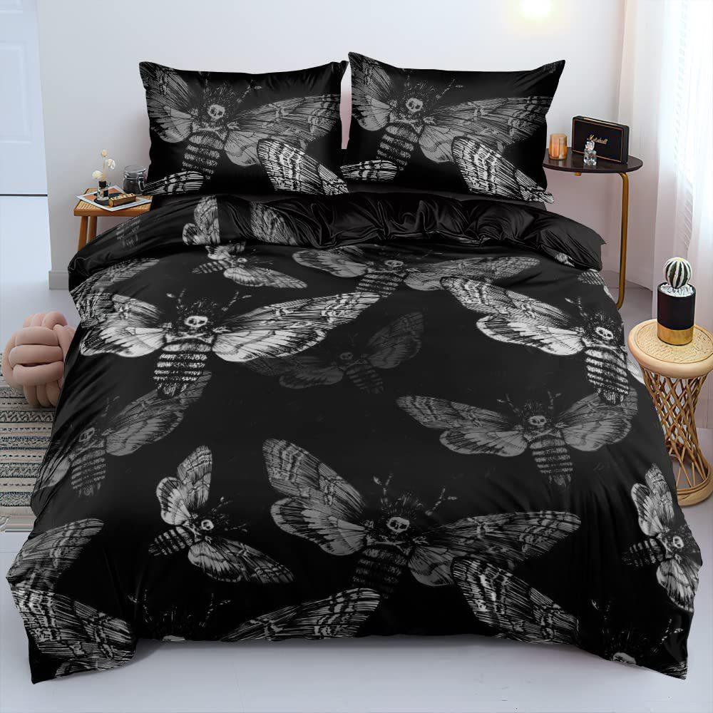 Death Skull Three-piece Quilt Cover 3D Digital Printing Bedding Set Gothic Bed Cover EU single 135*200 gray More beaty