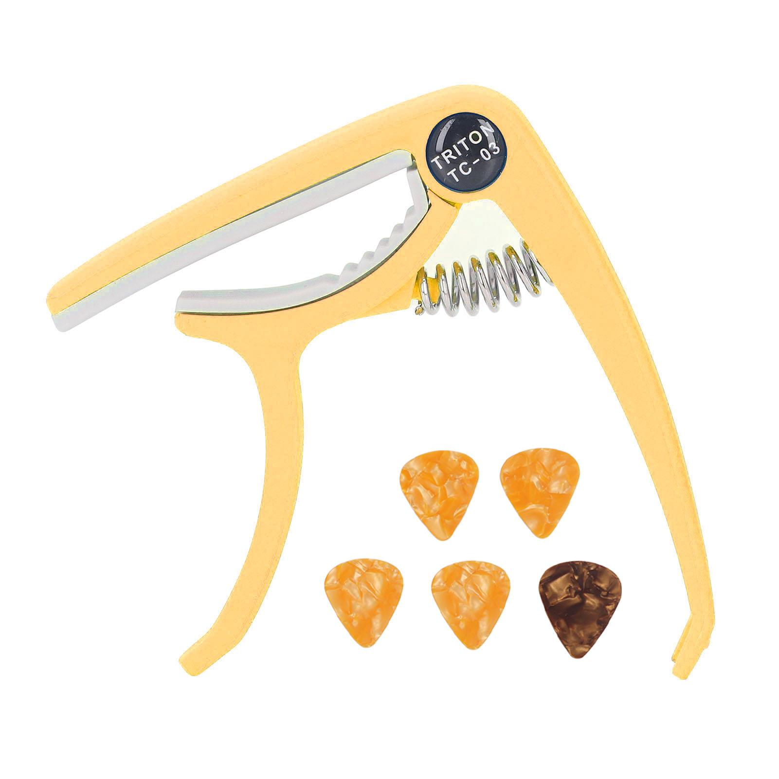 Каподастр для электрогитары ABS Quick Release Ukulele Guitar Capo Set с 5 медиаторами для мандолины жёлтый CosyHome
