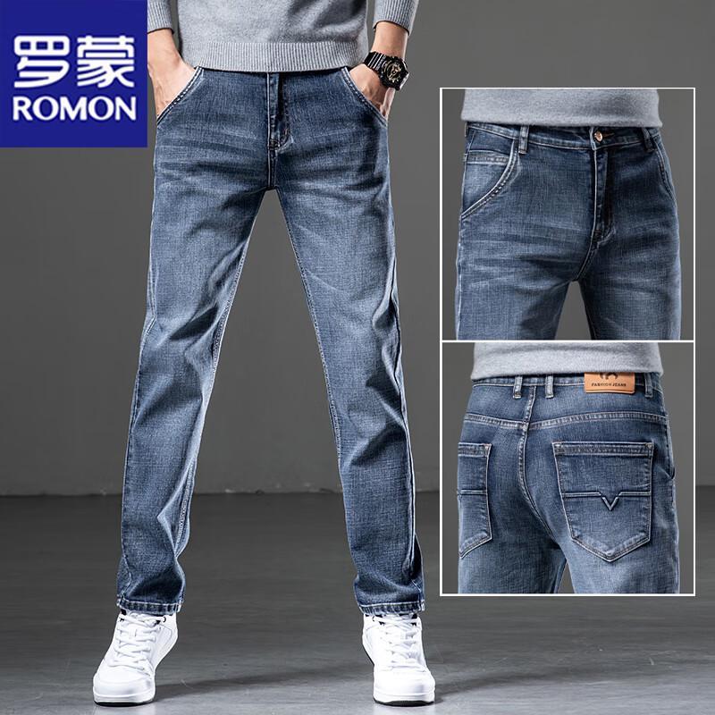 Мужские свободные прямые джинсы ROMON в стиле business casual 32 сине-серый