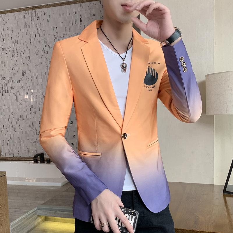 Блейзер Мужской Мужской Градиент Костюм Куртка Корейский Стиль Slim Fit Повседневная Мужская Мода Тенденция Платье Куртка XL оранжевый Rocket Fly
