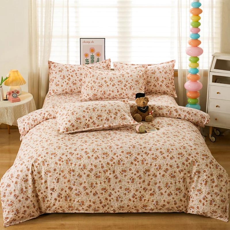 Всесезонное наличие King Queen Double Size Cartoon Duvet Cover Домашний текстиль Fresh Quilt Cover Soft Thick Mechanical Wash Pillowcasex2PCS beige Simplistic Living Home