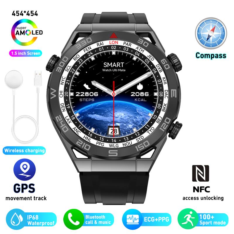 Ecg+ppg Nfc Bluetooth Call Smartwatch Gps Sports Track 1,5 дюйма 454*454 Hd экран Smartwatch для мужчин для Huawei Watches Ultimate white BWwatchTop