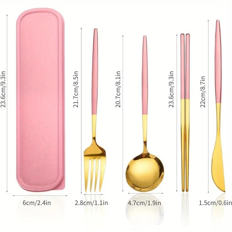 Stainless Steel Cutlery Set With Storage Box 4 Counts Portable Tableware Set For Home Kitchen Dining Room Household Tableware розовый 888 Auto Parts Town