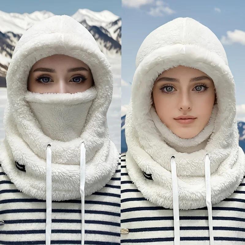Зимняя меховая маска-шапка, улучшенная утолщенная версия, балаклава, дышащий теплый шарф на шею - Эластичный затягивающийся шнурок для езды на велосипеде gray Actually lighting