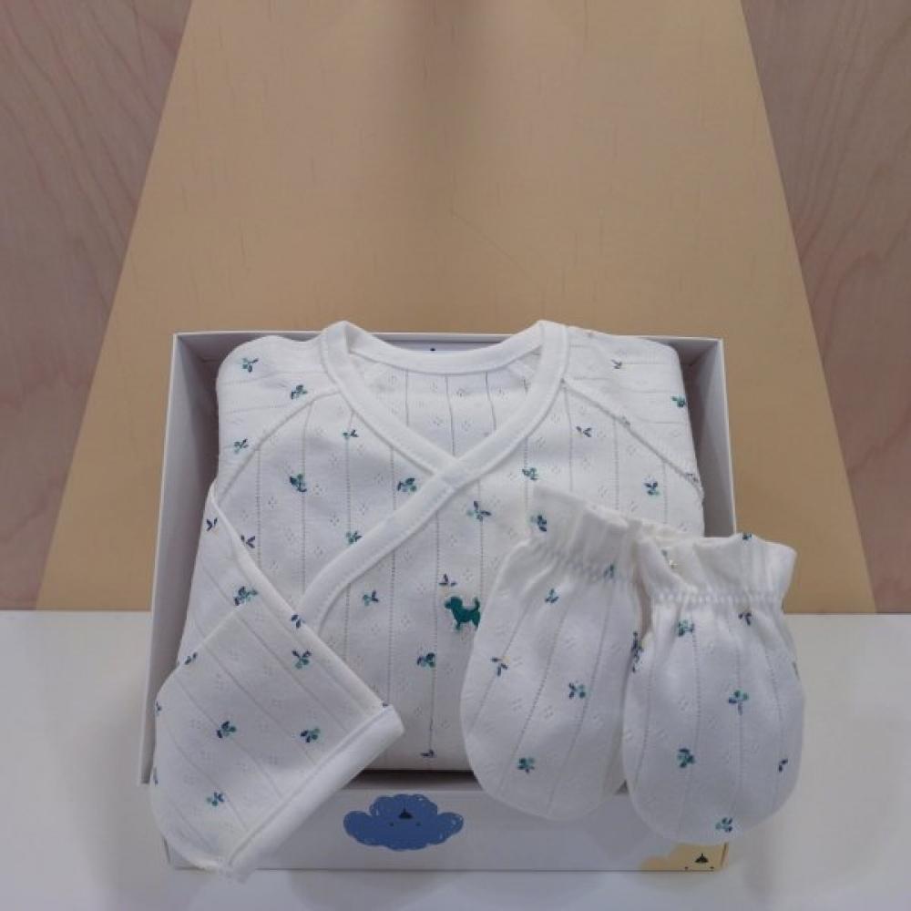 Bluedog Baby Gift Set  Leaf Flower Baby Bodysuit And Mittens 46170 000 02+46170 008 03 minted/Newborn60 gray