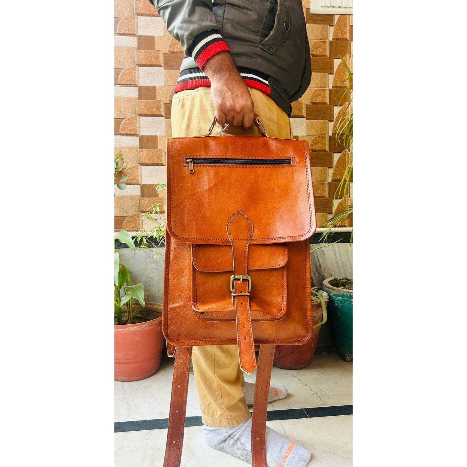 Комфортный кожаный рюкзак Handicraft. 12 x 16 x 5 in коричневый NAVYA Genuine leather Bags