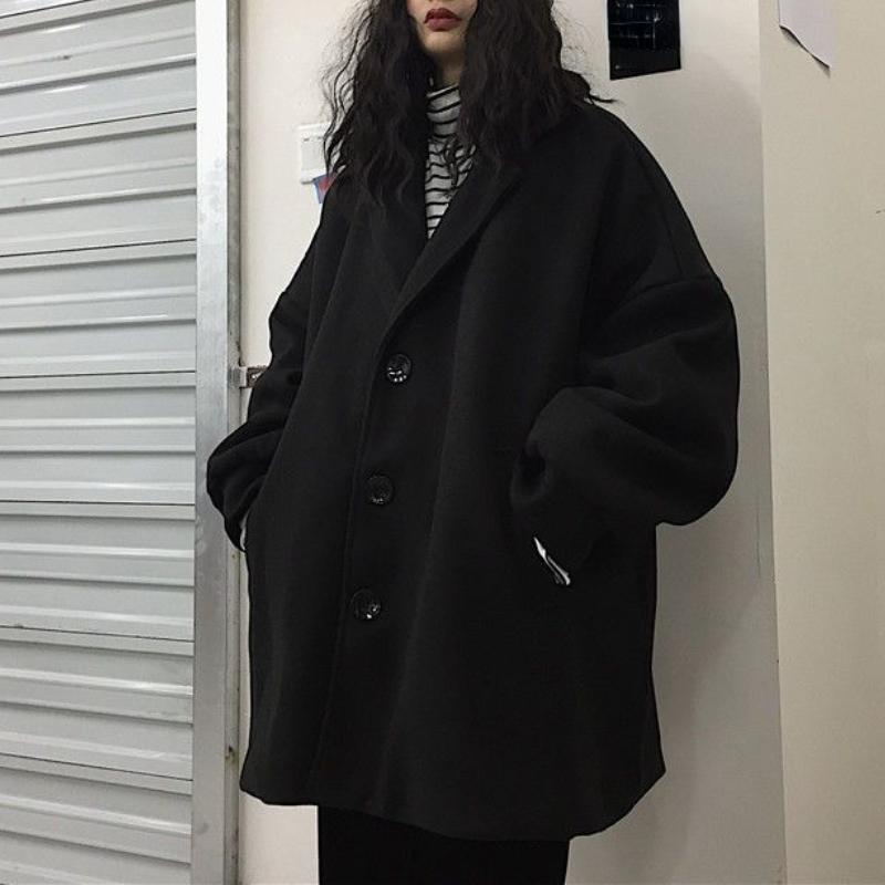 Женское шерстяное пальто Корейская версия Harajuku Ретро Свободное парное утолщенное стеганое шерстяное пальто S чёрный Footwear Finds