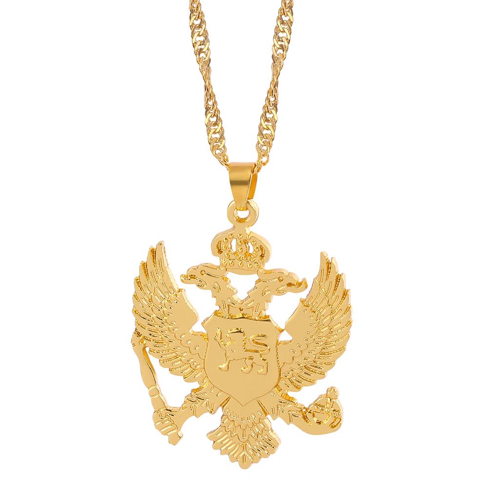 Vintage Solid Russia Emblem Albania Eagle Pendant Necklaces Coat of Arms Double Headed Eagle Pendants Chain Ethnic Gifts beige D1 market