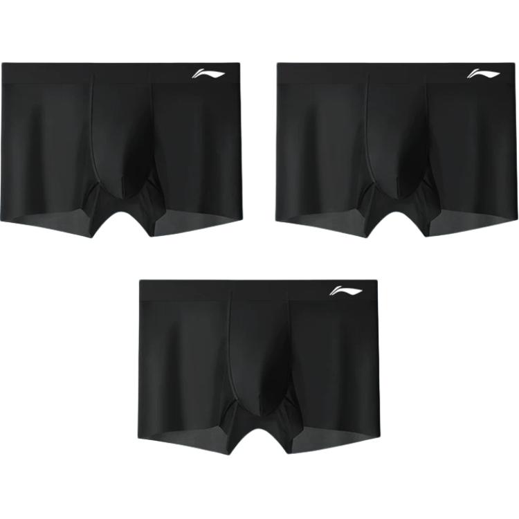 Li-Ning Solid Color Logo Breathable Versatile Casual Sports Underwear 3-Pack Men underwear Black LOUH025-2 XL black