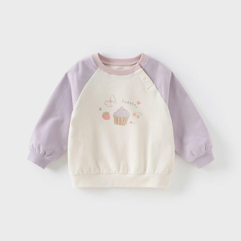 David Bella Girls  Sweatshirt 2026 New Spring Collection Children s Casual Pullover Stylish Top Children s Clothing Dessert Printing [Ready in Stock] 130 white TAOMall