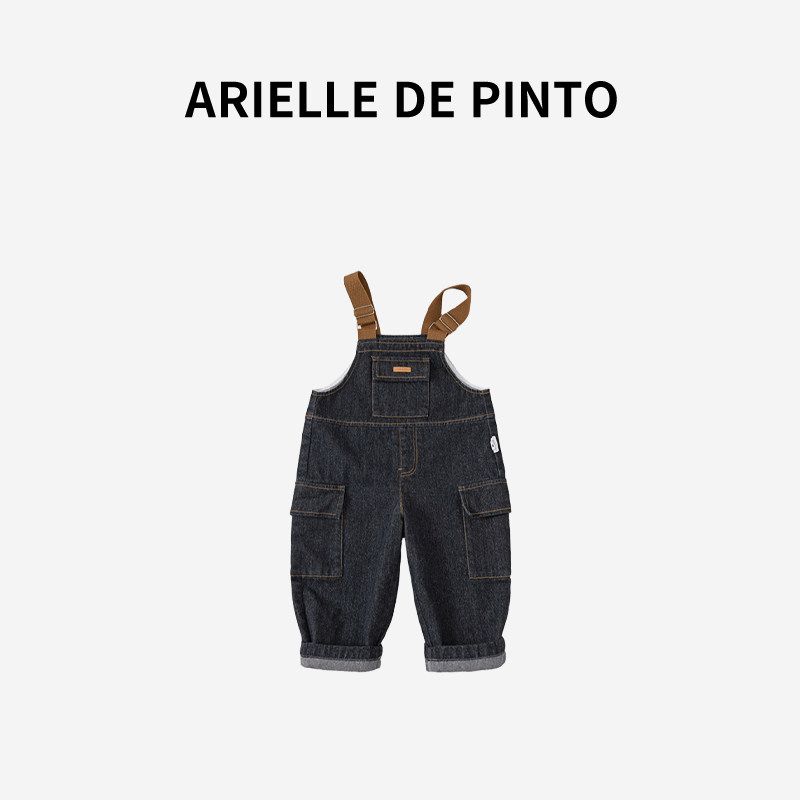 French Arielle De Pinto Children s Pants Spring Versatile Casual Denim Overalls for Boys and Girls Dark Blue 80 black TAOMall