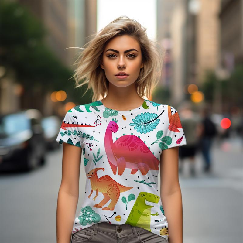 Fashion Funny Dinosaur Print Kids T-shirts Boys Streetwear Casual Summer Short Sleeve T-shirt O-neck Girl Tees Tops Clothing 100 white yinwang2