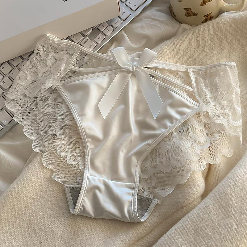 Pure Desire Wind Сексуальное кружевное нижнее белье с бантом и крестиком Женские трусы из чистого хлопка с промежностью и средней талией Дышащие треугольные трусики M белый WowClassic