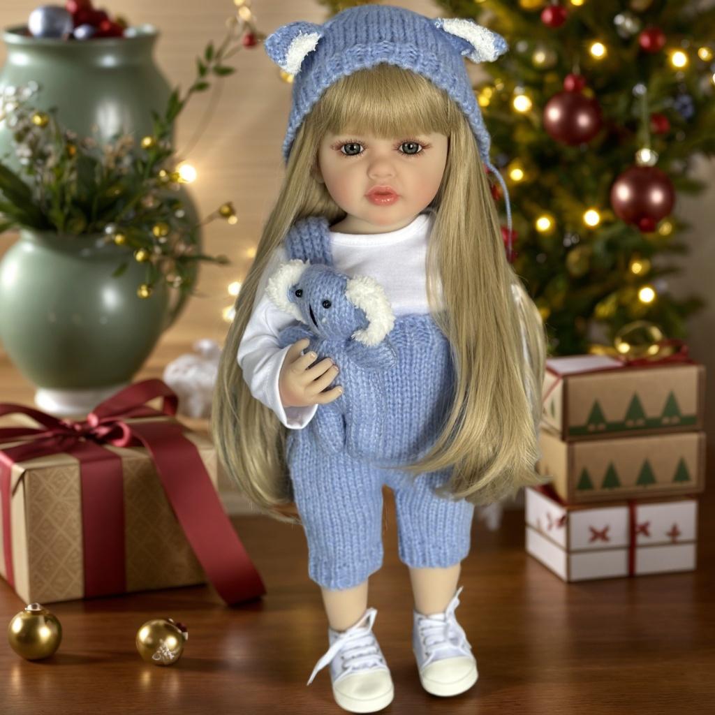 BZDOLL 22 дюйма 55 см Кукла Реборн Игрушка Мягкое Полное Тело Мягкий Винил Реборн Бебе Девочка Реалистичная Дети Принцесса Наряжать Подарок (синий) vinyl body doll brown BZDOLL Reborn