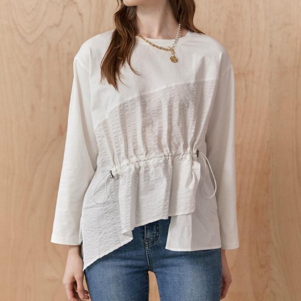 Maxza Embossed String Asymmetrical Blouse Zc10qt011on white/FREE white