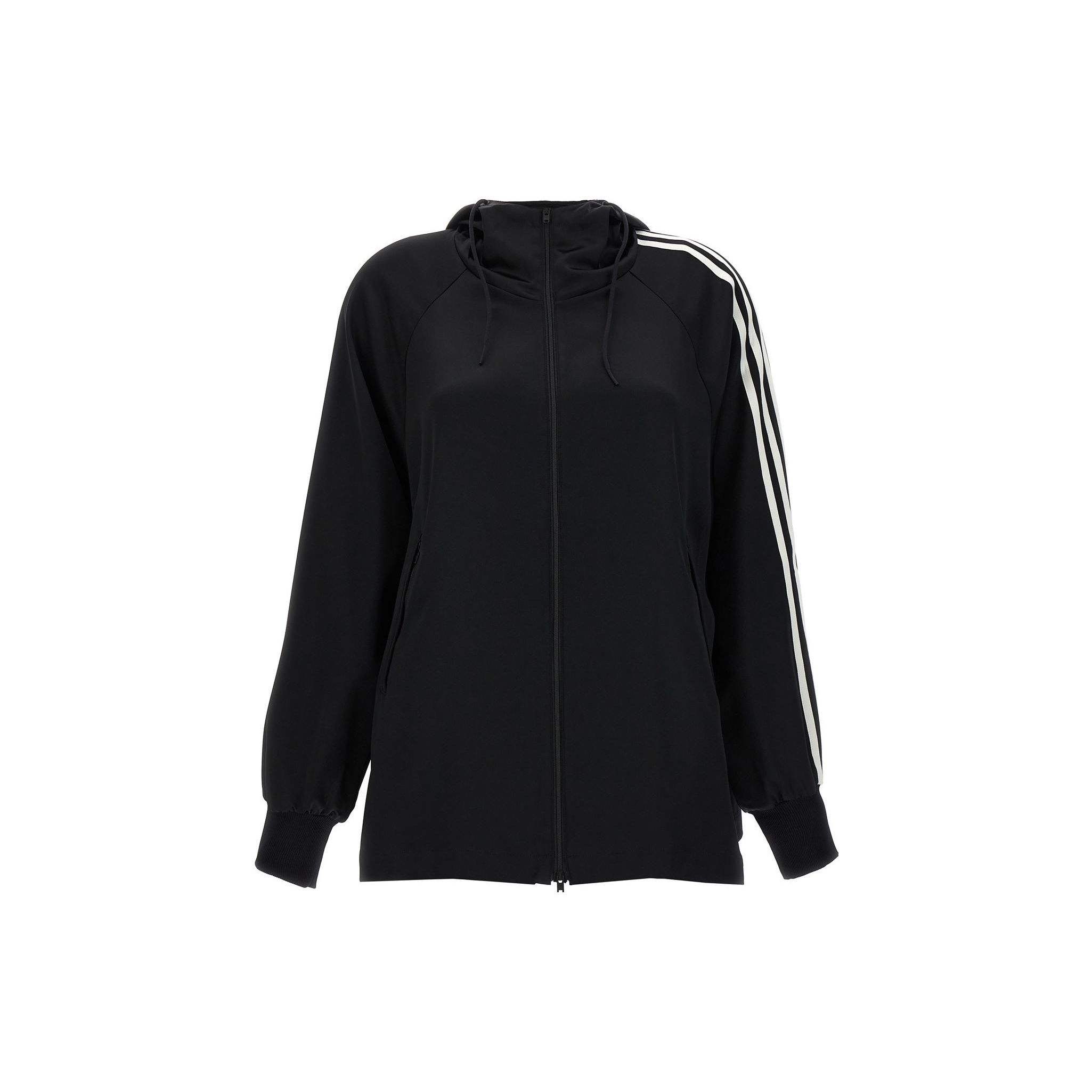 Y-3 Полосатая толстовка с капюшоном на молнии для женщин, черная IQ1798 XS black
