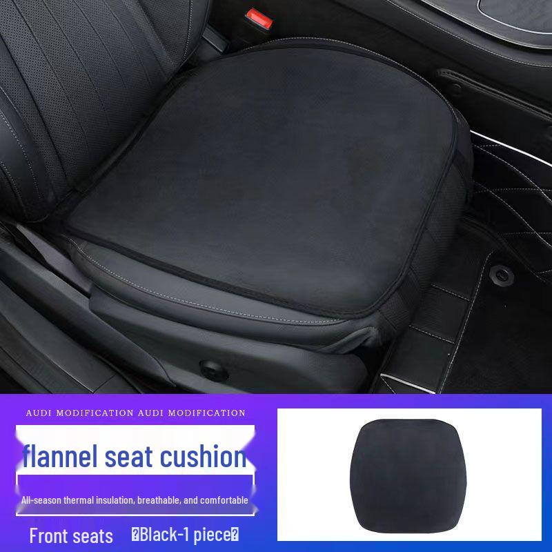 Summer Car Seat Cushion Set - Universal Three-Piece, Single Leather, No Backrest, Fits Main and Passenger Seats for All Seasons. Flannel - Front Seat Cushion (1 piece) black GearUp AutoMoto
