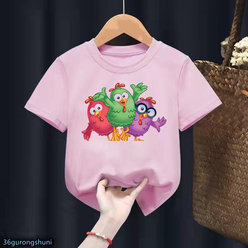 Футболка для мальчиков/девочек с забавным рисунком Contos CláSsicos Com A Galinha Pintadinha, летняя детская одежда, милая одежда для девочек 110 white huiteng10