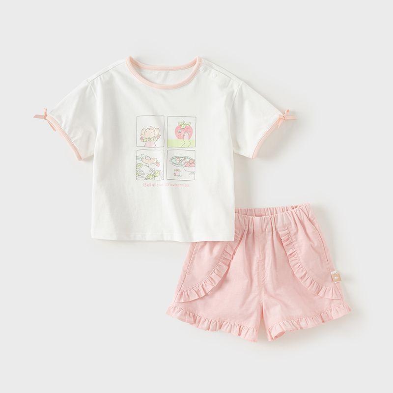 [Picture Book Series] David Bella Girls  Shorts Set, Stylish Summer Outfit, New Short-Sleeved T-Shirt, Baby Pants White [Ready Stock] 130 white TAOMall