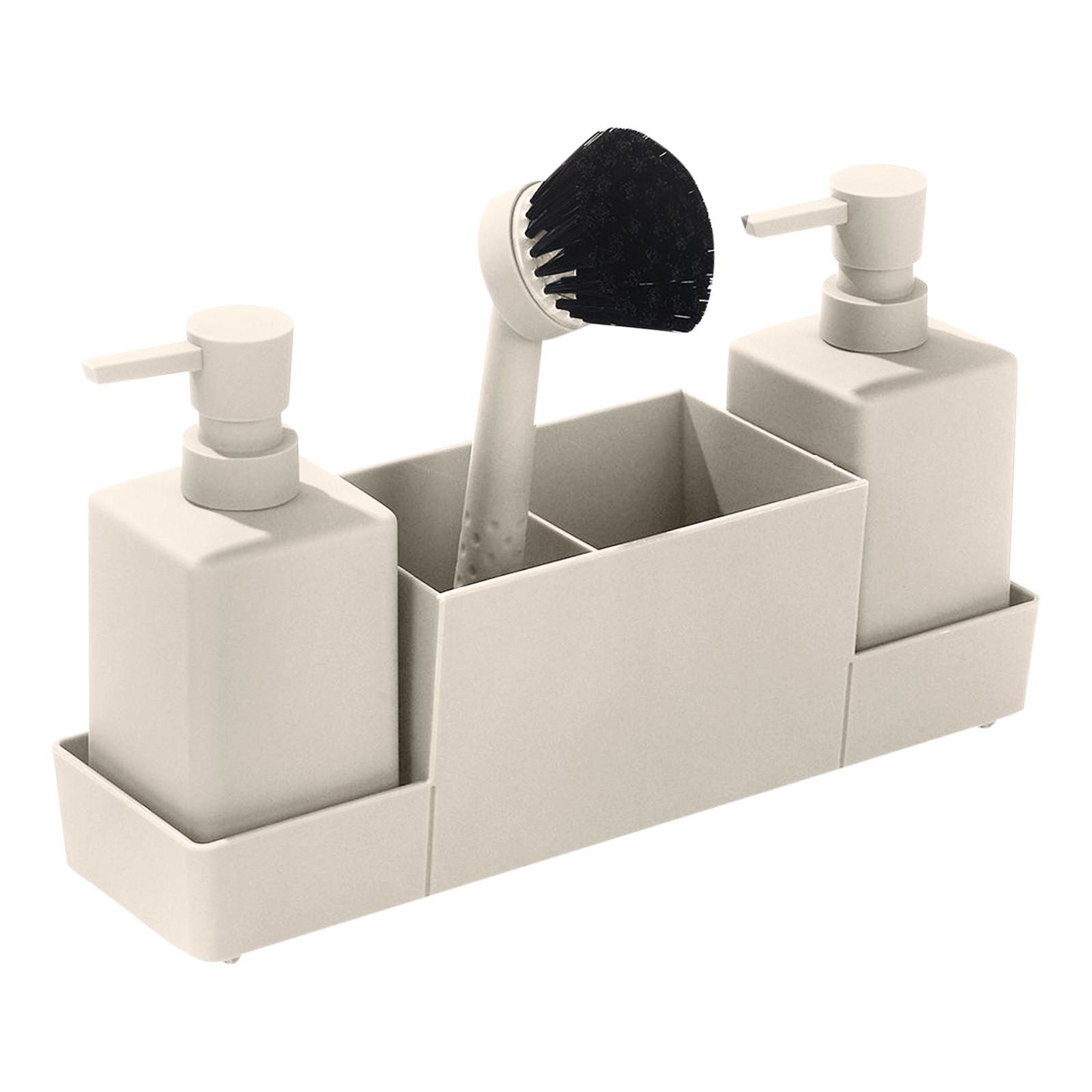 Kitchen Soap Dispenser With Sponge Holder And Dishwasher Brush Tray Storage Box One Size бежевый Winnerer Uranus