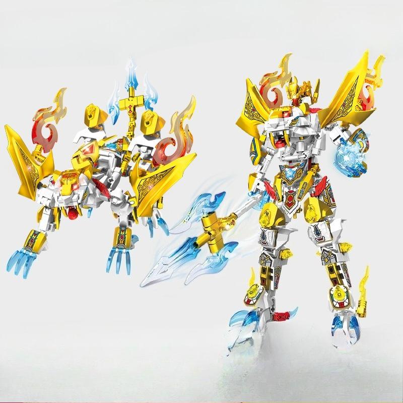 Детский интеллектуальный робот-единорог Senbao Building Block Compatible Deformation Mecha Assembly Model. yellow Treasure Chest For Children