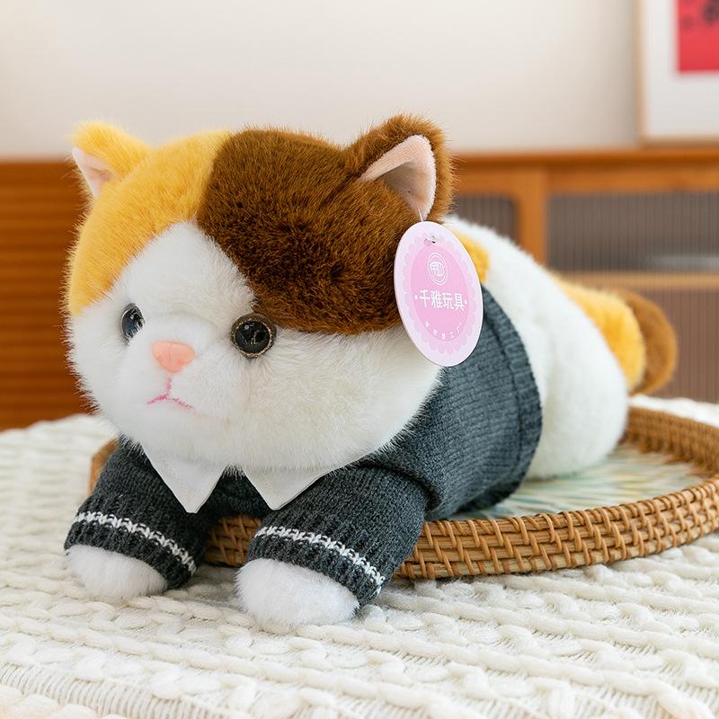 Милая кукла-кошка, милая одежда, плюшевая игрушка-кошка, кукла-кошка с тремя цветками, украшение, подарок на день рождения 35cm0.35kg brown Bai Fen Bai dolls and toys