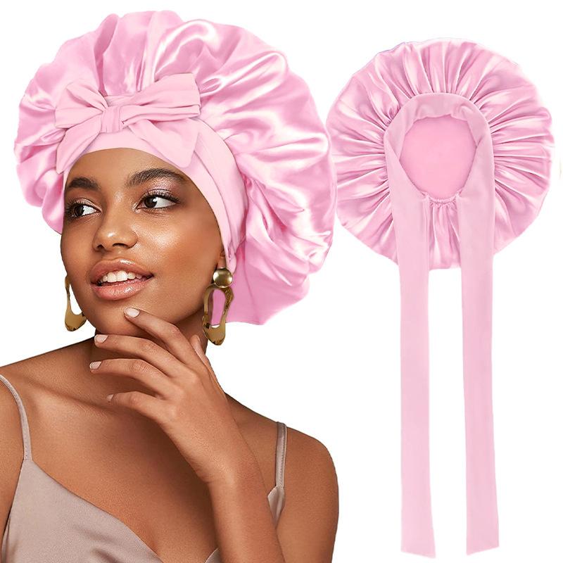 Elastic Ribbon Solid Color Shower Cap Wide Edge Round Bathing Hat Multifunctional For Sleeping Nightcap Knotted Headband Headsca чёрный Cozy Cottage-Relax