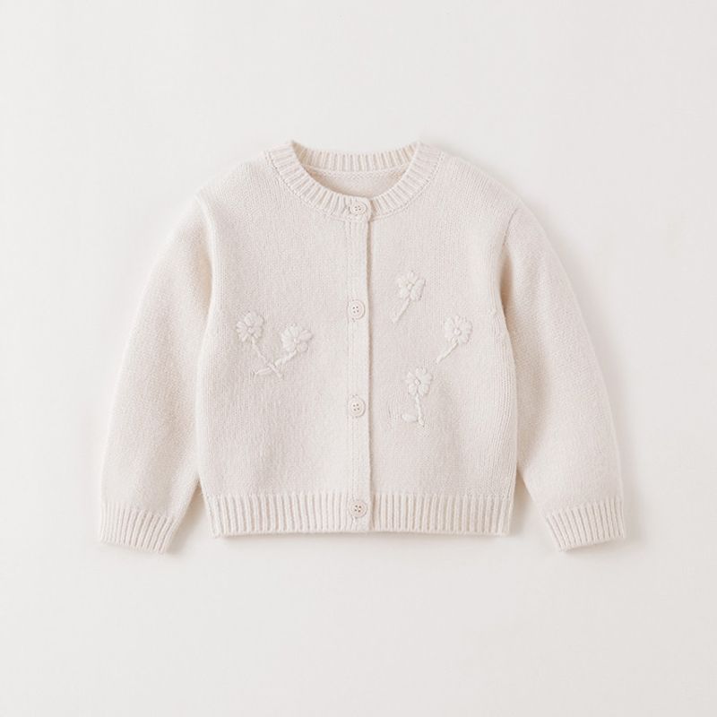 Mark Jenny Girls  Stereo Flower Soft Knitted Cardigan Baby Sweater 2026 Autumn and Winter New Style 551868 Rice White 90 beige TAOMall