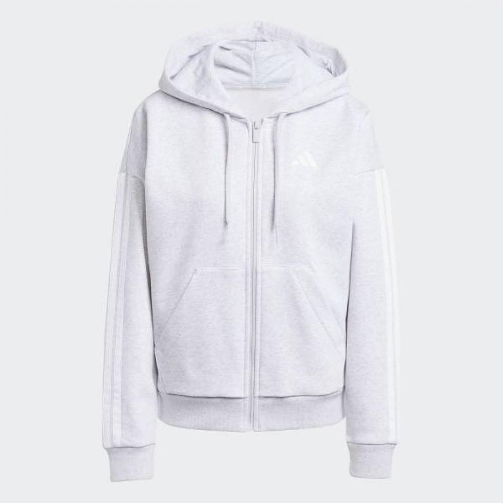 AdidaS Women S eSSentialS 3S Full Zip Fleece Hoodie Gray AXS white