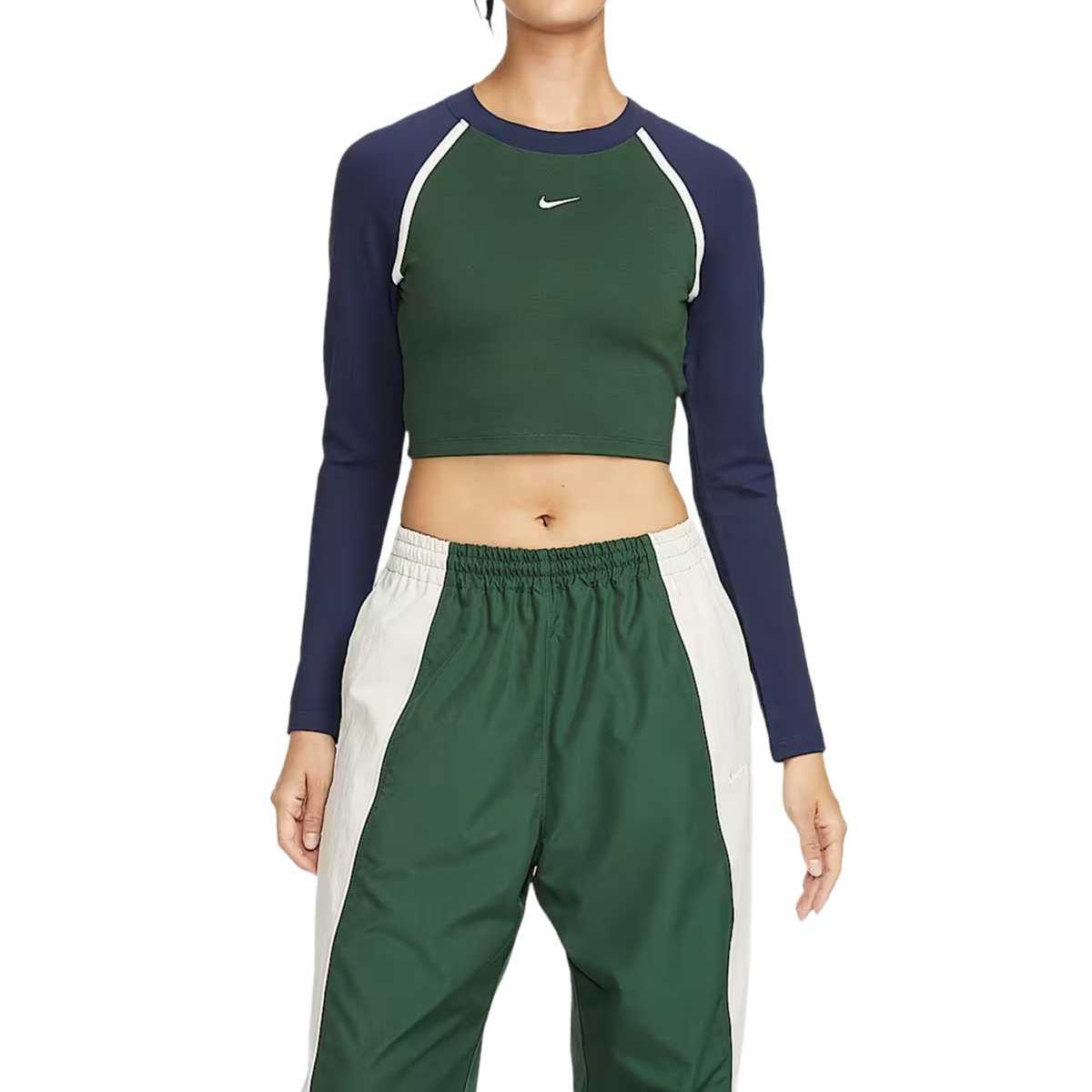 Женский укороченный лонгслив Nike Sportswear Color Block, облегающий, с длинным рукавом, пуловер, топ IF0339-323 L blue