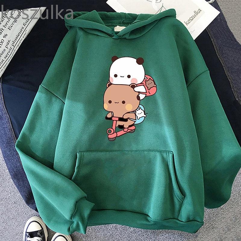 Женская толстовка Kawaii Panda Bear Bubu и Dudu, милая пара, свитшот для упражнений, карманная одежда для девочек, одежда с длинными рукавами S blue Sport Hoodie Set YC