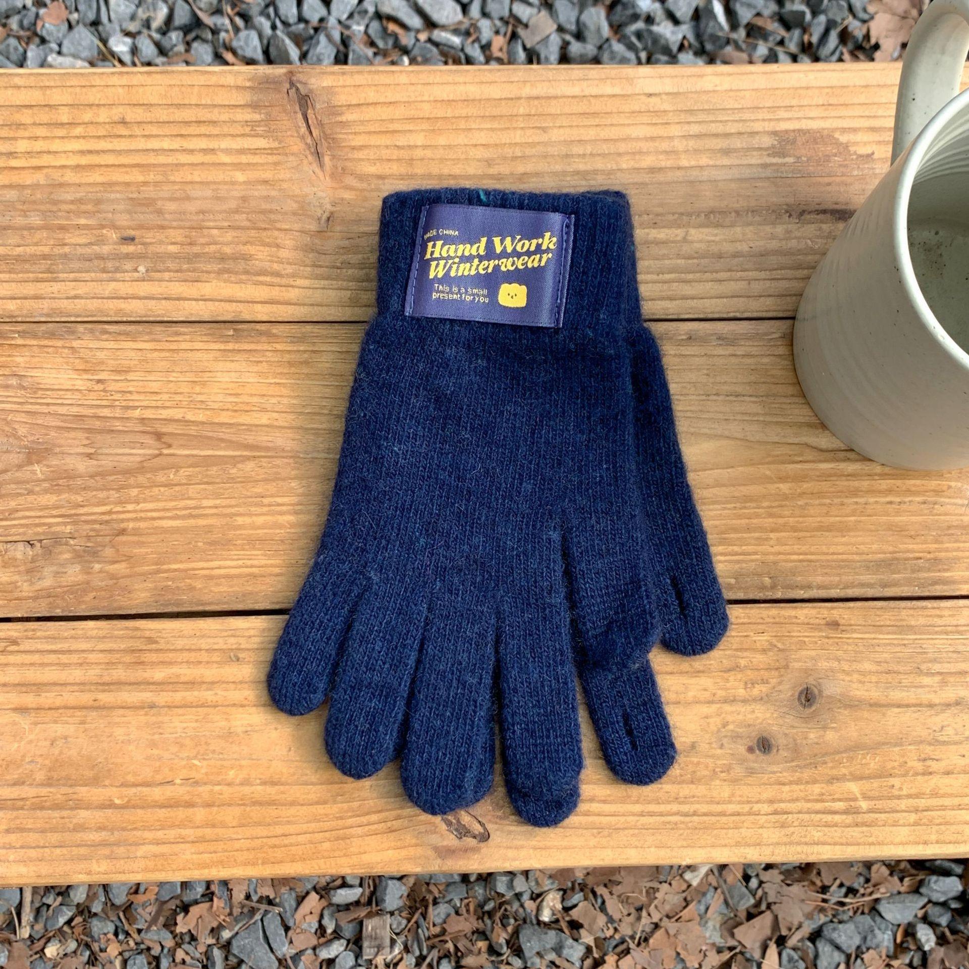 Korean Version of Winter Warm Candy Color Fingerless Touch Screen Cute Woolen Knitted Split-finger Cold-proof Cycling Gloves for Women, Versatile one size fits all blue Outdoor Boutique TOP