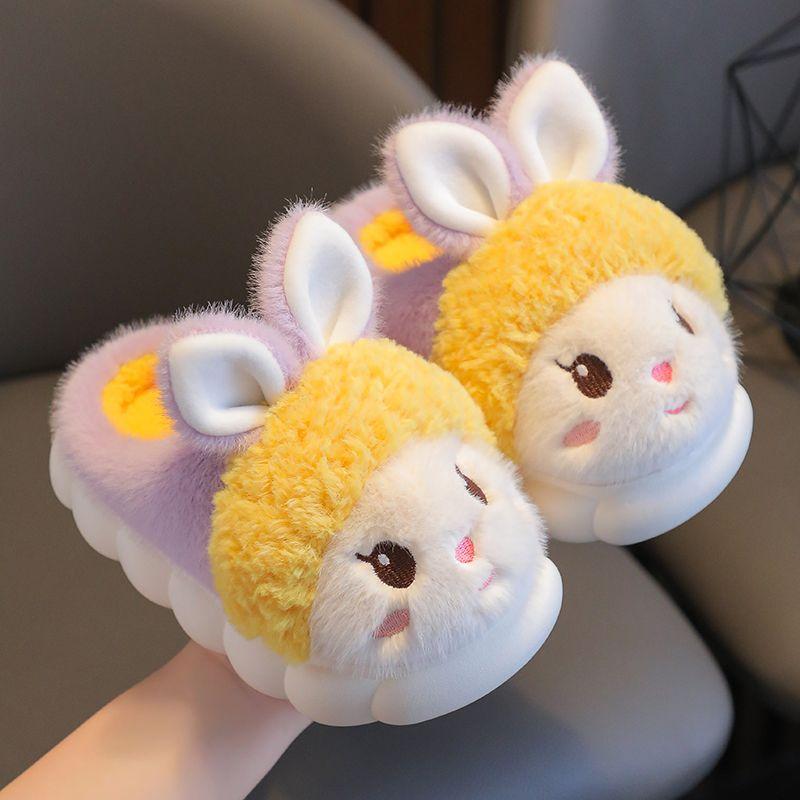 Kawaii Белые тапочки-кролики Babi Shoes Милые зимние тапочки-кролики Детские теплые меховые мокасины для младенцев Тапочки для девочек 24-25 inner 15 cm yellow Sole Style