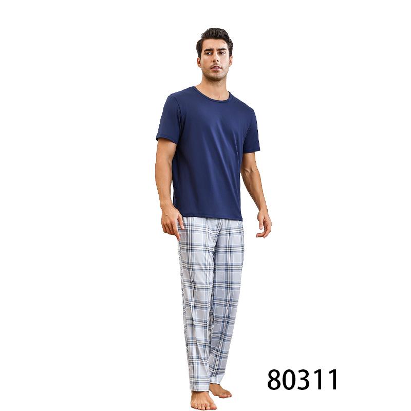 Молодежная мода, мужская дышащая пижама с короткими рукавами XL (100-130 jin) blue Top Men Wardrobe