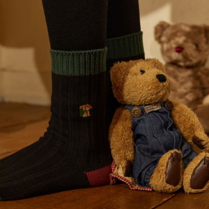 SOCKS APPEAL embroidery teddy bear wearing overall free brown Mayfashion