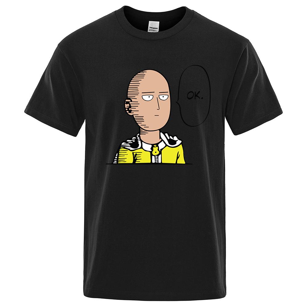 One Punch Унисекс Скажи Ок Мультяшные Унисекс Футболки Хип-Хоп Свитшот с Круглым Вырезом Короткий Рукав Летние Хлопковые Топы Повседневный Свитшот Оверсайз Футболки Унисекс L black HAPPYHORSE Fashion