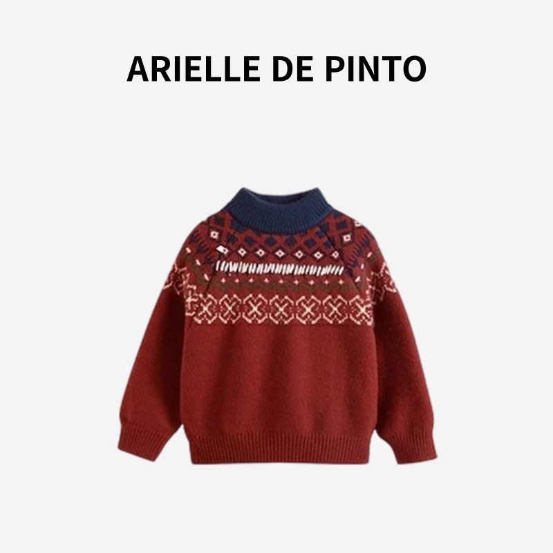 French Arielle De Pinto Knitted Sweater for Boys and Girls, Autumn and Winter Christmas Sweater, Thickened New Year Knitted Sweater Red 100 brown TAOMall