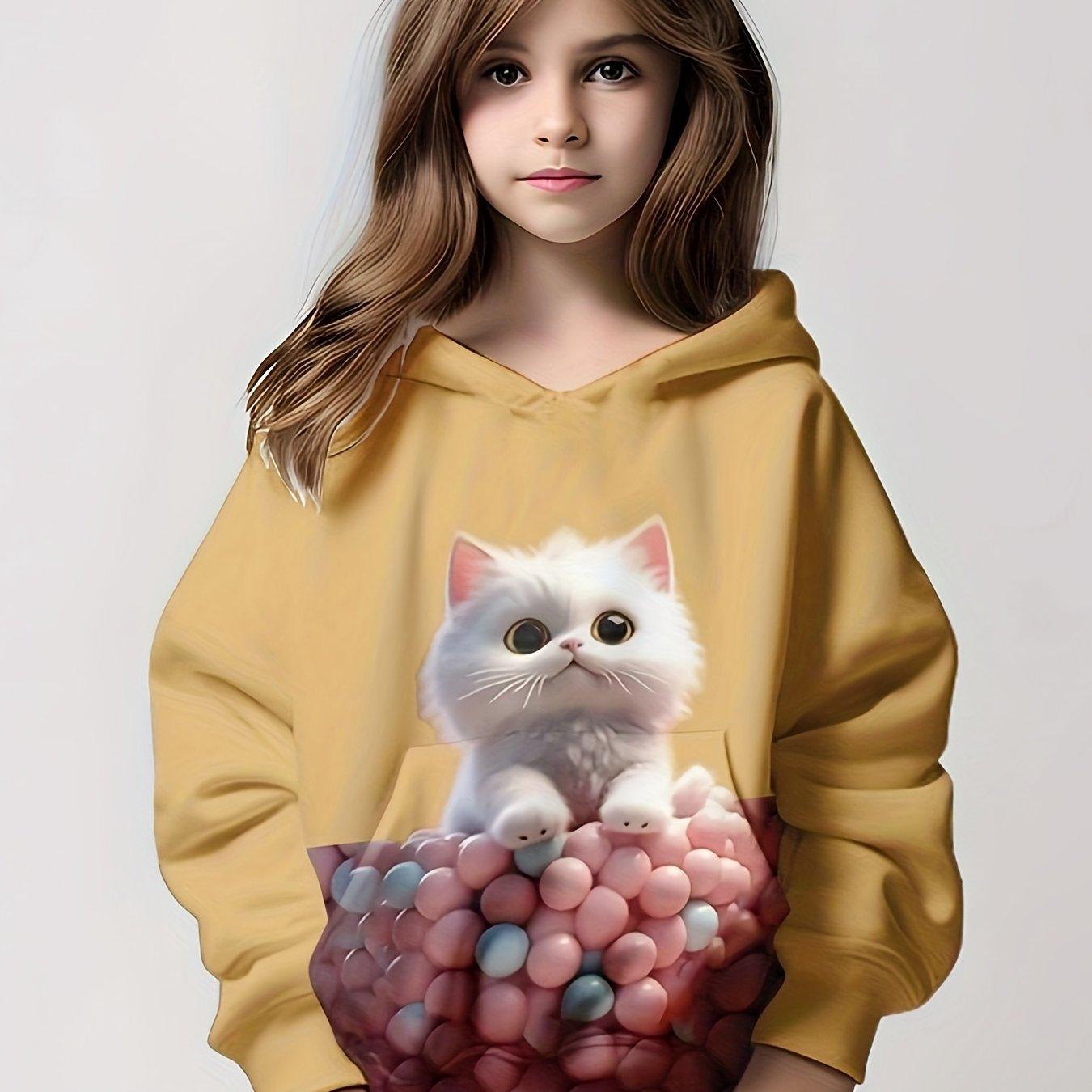 3D Lovely Kitty Print Hoodies For Girls Весна Осень Рождественский Подарок 100 beige ETST 005